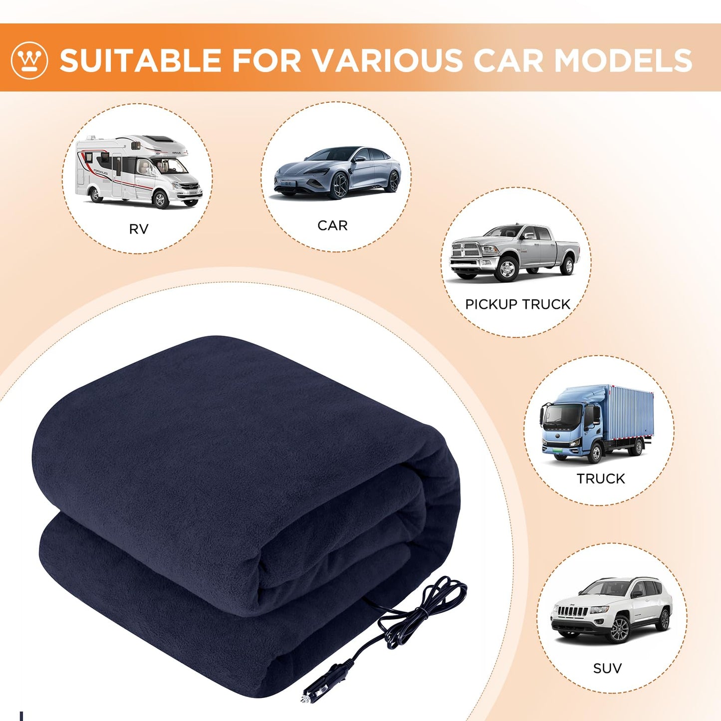 Westinghouse Heated Car Blanket, 12-Volt Electric Blanket for Car, Truck, SUV, RV, Portable Heated Throw for Camping, Grey Buffalo Plaid, 59" x 43”