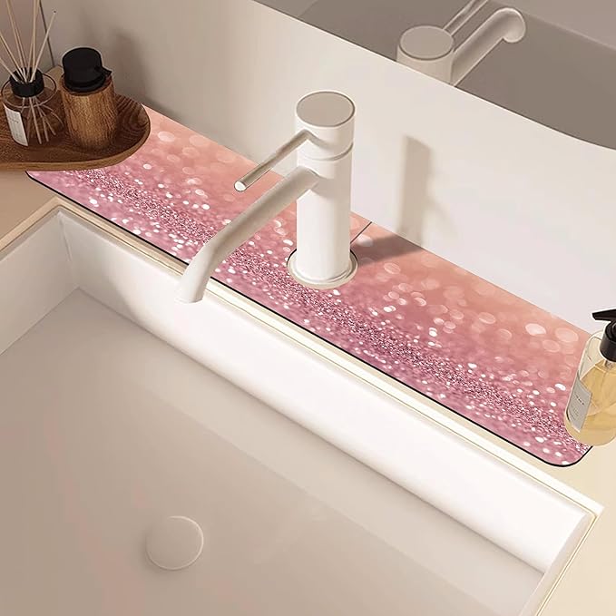Abstract Pink Glitter Diamond Sink Faucet Absorbing Mat Sink Splash Guard