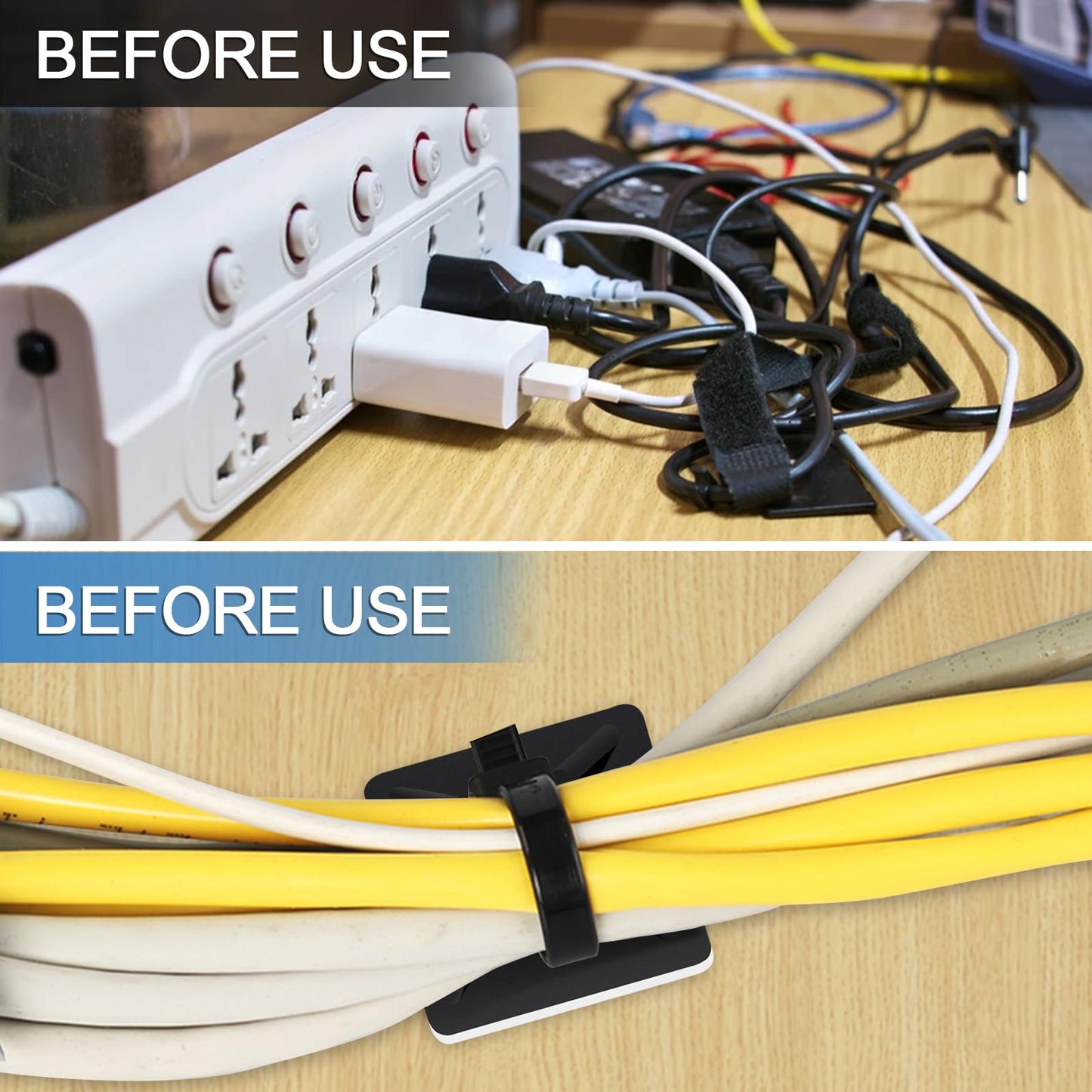 Zip Tie Mounts - SeuYeugX 100PCS Cable Self Adhesive Mounts Set for Wire Management with Stick Pads Anchors Clips Squares Holders (Black)