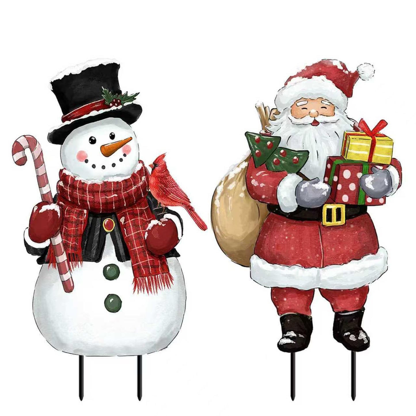 Christmas Decorations Outdoor, Snowman and Santa Claus Metal Yard Signs with Stakes, Xmas Winter Decorative Signs for Garden House Lawn Pathway Patio Outside