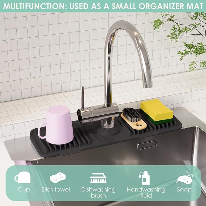 17.7 Inch Silicone Faucet Mat for Kitchen Sink Splash Guard