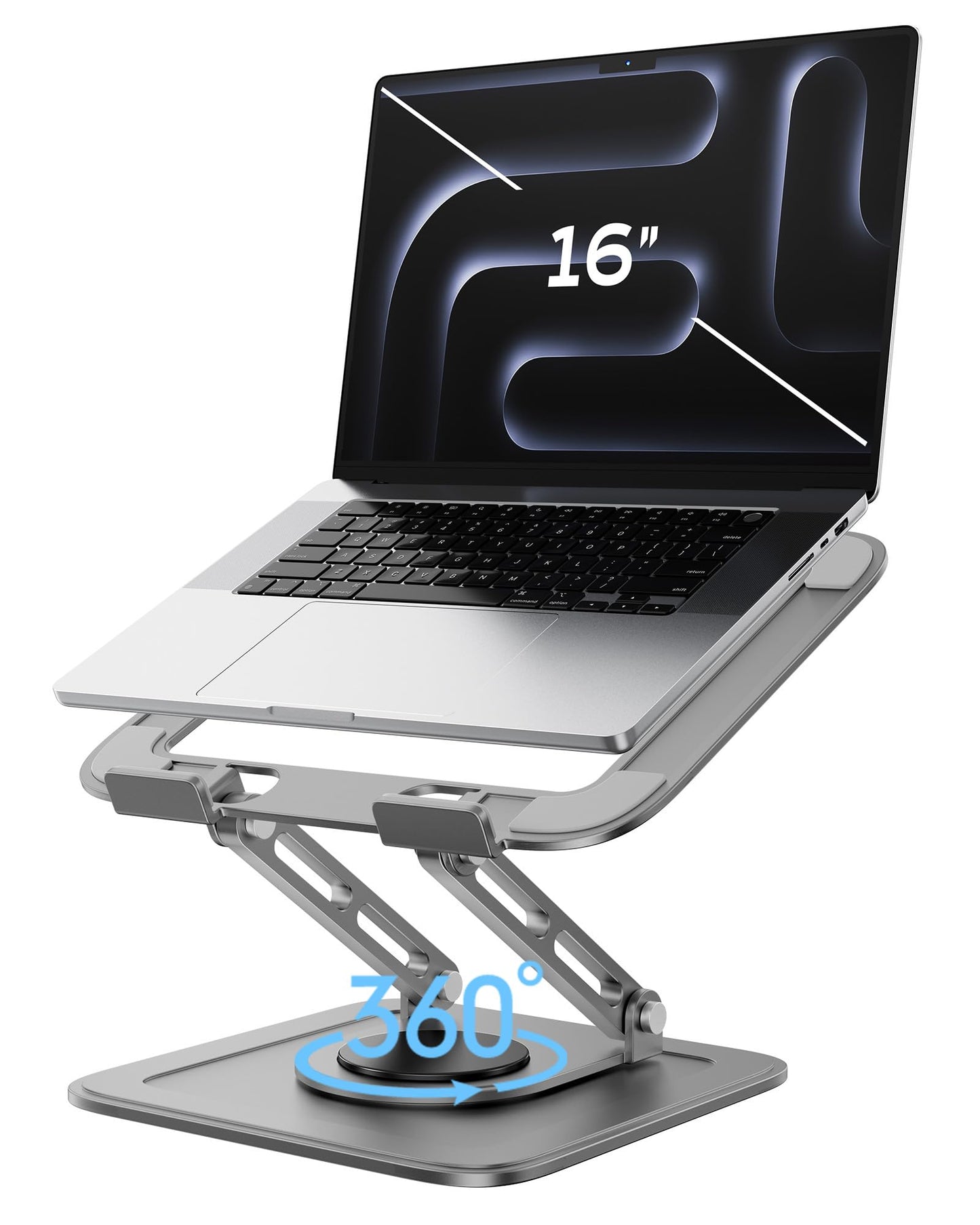 Adjustable Laptop Stand, Computer Stand with 360 Rotating Base, Ergonomic Laptop Riser Mount for Desk Foldable Protable Computer Desk Fits with MacBook Pro Air (10-16") - Black