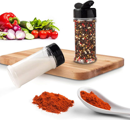 RoyalHouse 12 Pack 5.5 Oz Plastic Spice Jars with Black Cap, Clear and Safe Plastic Bottle Containers with Shaker Lids for Storing Spice, Herbs and Seasoning Powders, BPA Free, Made in USA