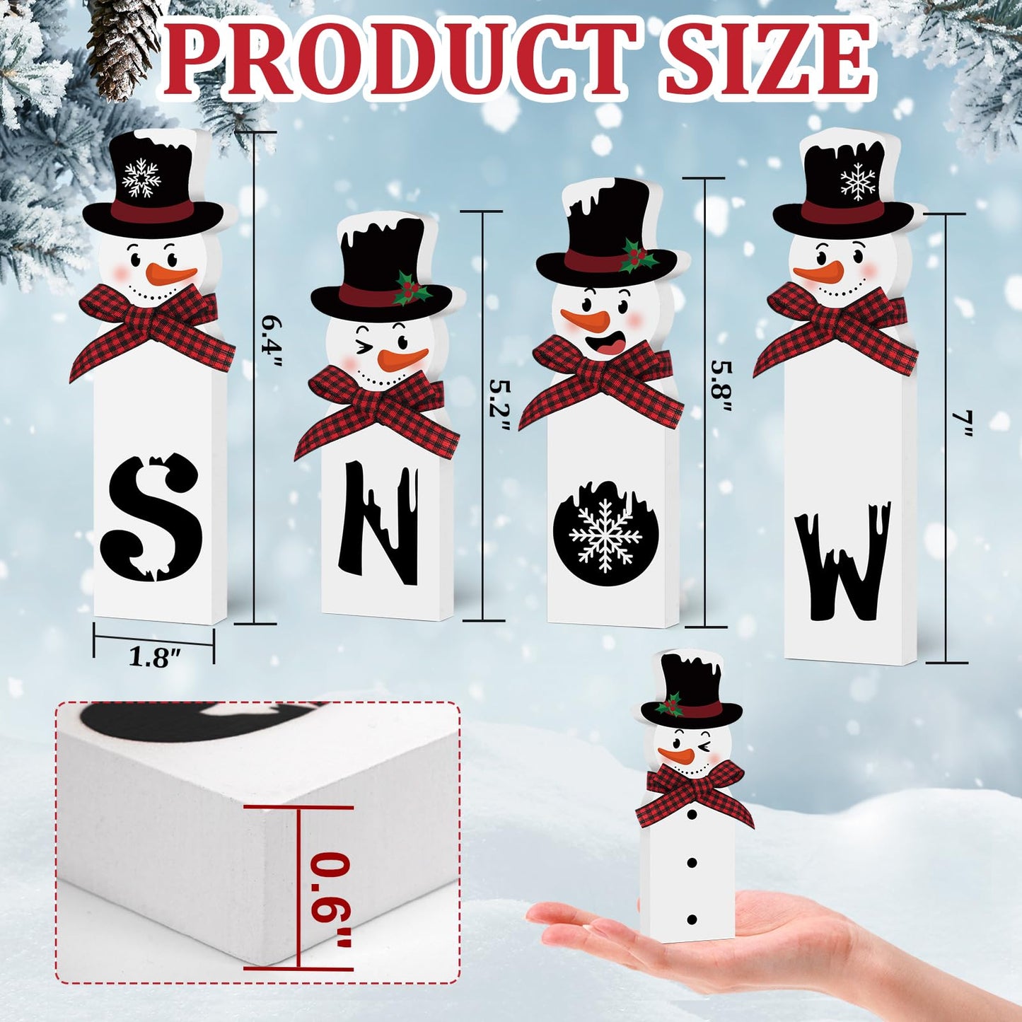 Christmas Snowman Decorations Indoor, Wooden Snowman Block Merry Christmas Sign, Let It Snow Winter Xmas Decor, Cute Xmas Tiered Tray Decorations Table Centerpiece for Mantel Home Holiday Decor