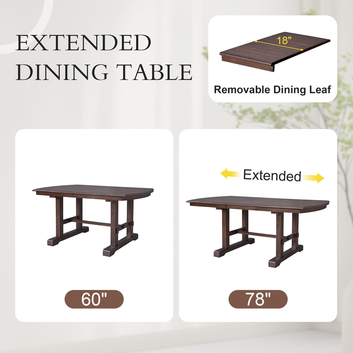 Ball & Cast 60"-78" Extendable Farmhouse Dining-Table for 6-8, Expandable Wooden Kitchen Table with 18" Removable Leaf, Large Retro H-Leg Dining Room Table for 4-8,Space Saving & Sturdy, Cherry