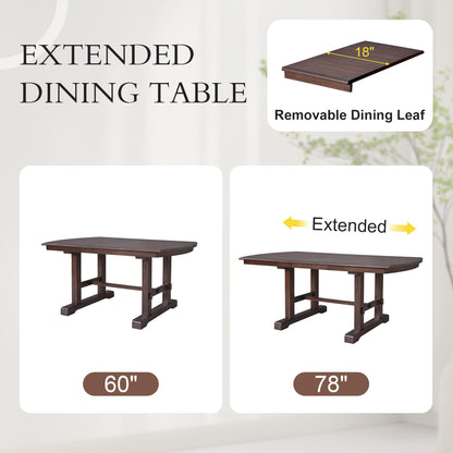 Ball & Cast 60"-78" Extendable Farmhouse Dining-Table for 6-8, Expandable Wooden Kitchen Table with 18" Removable Leaf, Large Retro H-Leg Dining Room Table for 4-8,Space Saving & Sturdy, Cherry