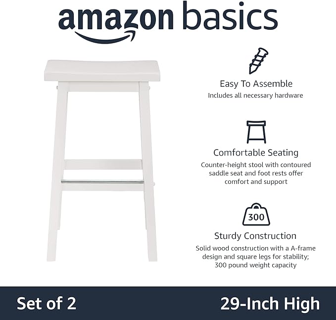 Amazon Basics Solid Wood Saddle-Seat Counter Height Bar Stools