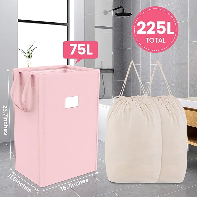 MCleanPin 220L Pink Laundry Hamper Large Collapsible Basket