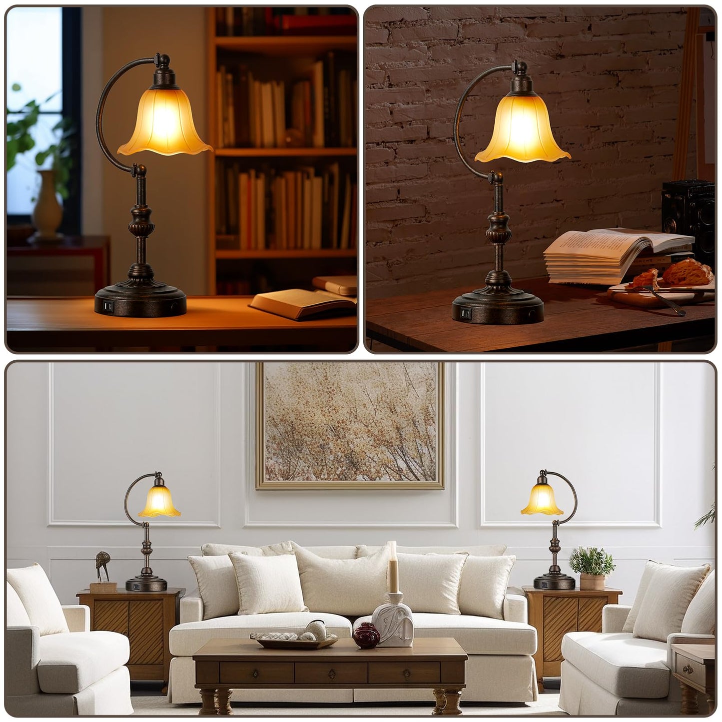 RORIA Touch Farmhouse Table Lamp for Living Room with USB C+A Ports