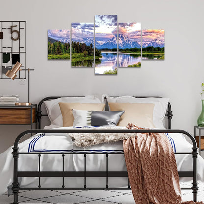 SKASNFAI 5 Pieces Mountain Grand Teton Canvas Paintings Nature Scenery Pictures Posters American National Park Landscape Wall Art Framed Decor Ready to Hang (60Wx32H)