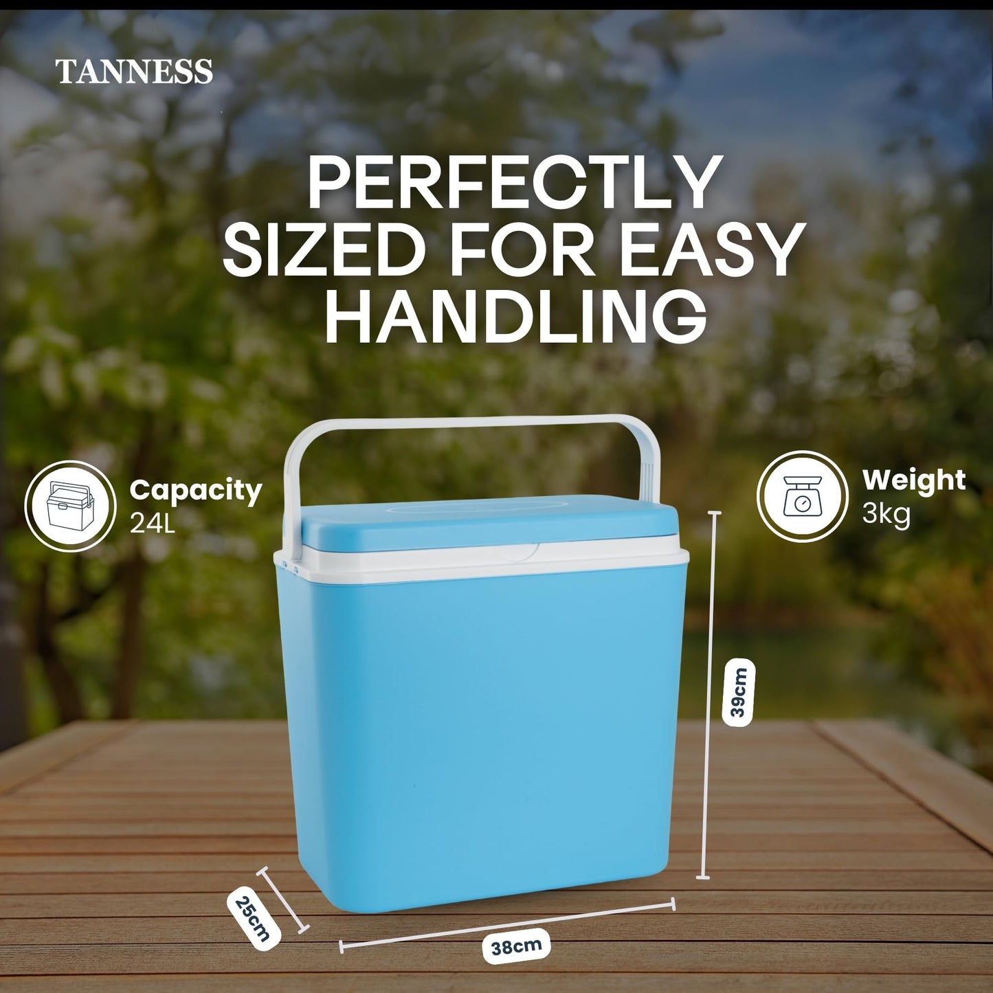 Tanness 24L Cool Box – Compact Insulated Ice Cooler Box for Hot or Cold Food and Drinks – Portable Ice Cooler for Camping, Picnics, Festivals, Travel, Beach, BBQs & Outdoor Adventures