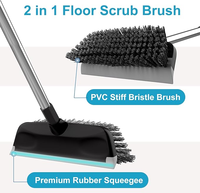 ITTAR Floor Scrub Brush with 55" Long Handle, Stainsless Steel Pole Heavy-Duty
