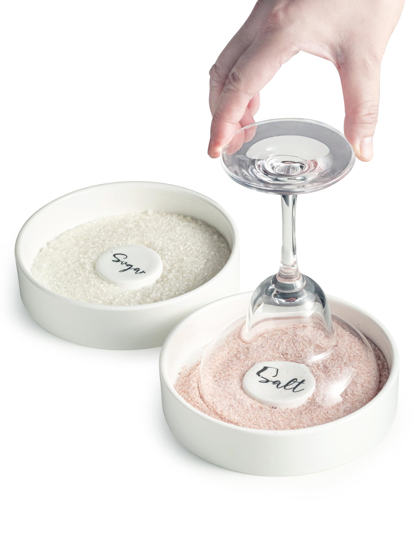 Zoeeker Margarita Salt Rimmer Set, Ceramic Bar Glass Rimmer for Margarita and Cocktail Bartender Tool Salt Box Spice Container Bar Decor for Home Set of 2, White