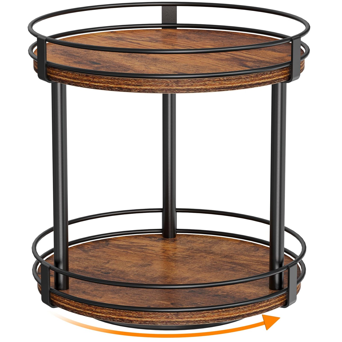 Snughome Rotating Spice Rack, 2 Tier Lazy Susan Organizer, Wood Kitchen Countertop Organizer, Brown Lazy Susan Turntable for Cabinet, 10.2" x 10.2" x 10.4"
