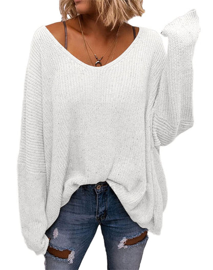 BZB Women's V Neck Long Sleeve Knit Loose Oversized Pullover Sweater Top