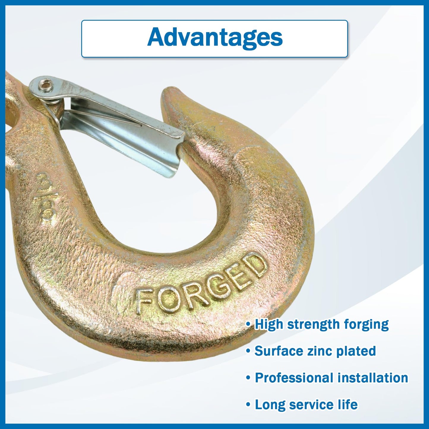 TBAPFS 4 Pack 3/8" Inch Clevis Grab Hooks G70 Steel Chain Slip Hook with Safety Latch 18000 Lbs Capacity Working with Towing and Chain