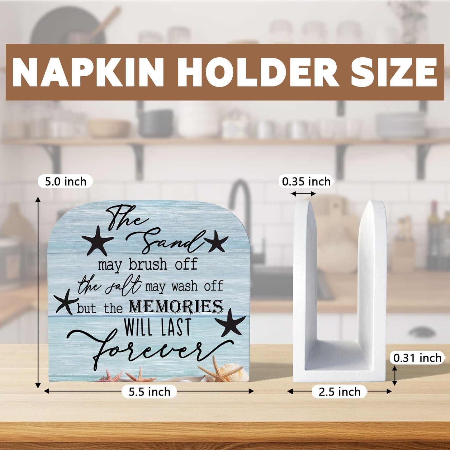 YRDBGHZDF Blue Coastal Beach Wood Napkin Holder, Rustic Starfish Seashell Wooden Standing Napkin Dispenser for Beach House Table Kitchen Dining Room Party Cafe Bar Decorations
