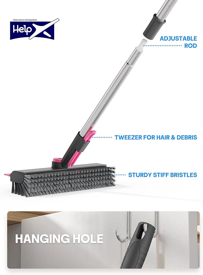 Floor Scrub Brush with Long Handle, 3 in 1 Multi-angle Swivel Right Angled