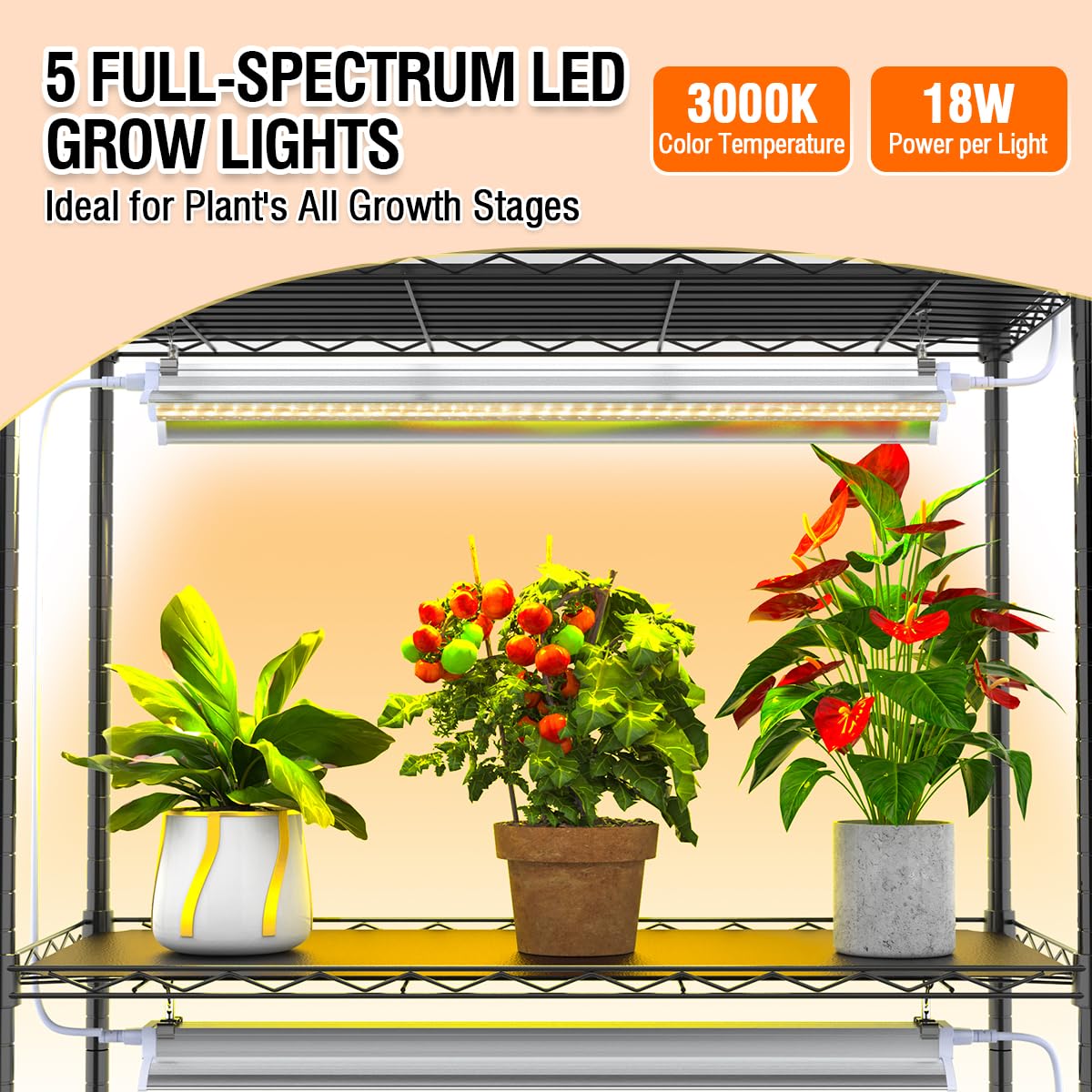 CUVERC Small Indoor Greenhouse with Grow Light & PVC Cover Portable Mini Greenhouse Tent Shelves Adjustable 5 Tier Metal Plant Stand with Grow Light for Indoor Plants, Seed Starting, 29.5"x13.7"x71"