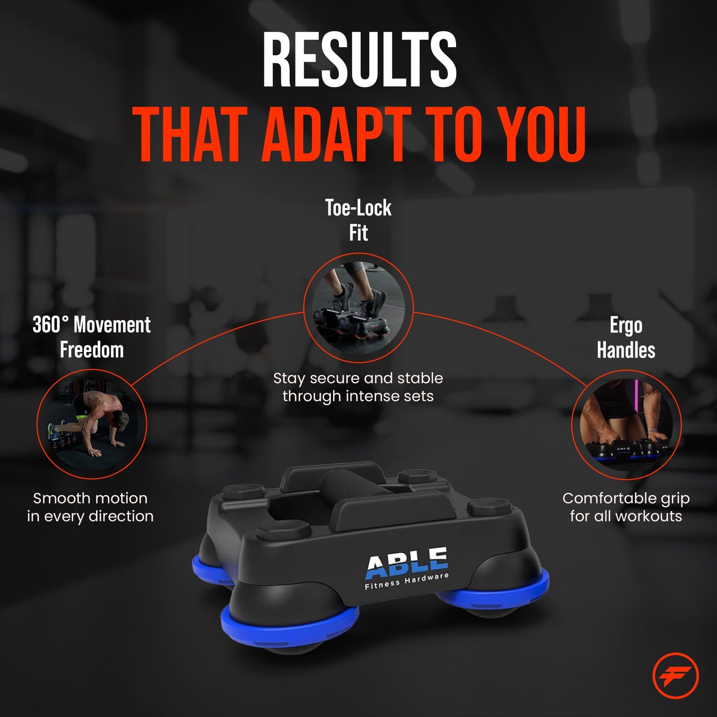 ABLE Multi-Directional Fitness Gliders (Pair) - Core Workout Equipment for Full Body Workout, Upper Body Strengthening & Leg Mobility/Lunges - A Better Alternative to Push Up Bars & Push Up Boards