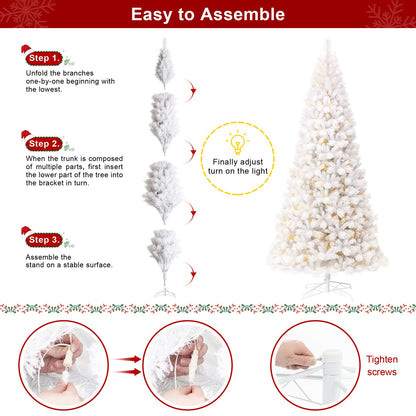 Glitzhome 10ft Pre-Lit Slim Artificial Christmas Tree, Aspen Frostfall Pine Hinged Holiday Xmas Tree with Foldable Metal Stand, 800 Warm White Lights, Ideal for Home, Office, Party Decoration