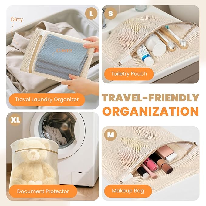 4Pcs Cotton Mesh Laundry Bags for Delicates, Breathable Mesh Garment Bag for