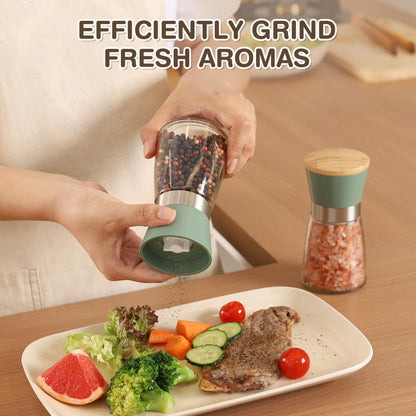 Vucchini Salt and Pepper Grinders 2 Set with Ceramic Core Cinnamon,Adjustable Coarseness,Green,Bamboo,Spice Mills,Home Kitchen Birthday,Housewarming Gifts