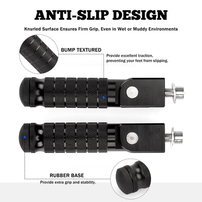 XINGWU M8 Motorcycle Foot Pegs 90 Degree Foldable Bike Pegs CNC Anti-Skid Universal for Super 73 Yamaha Honda Suzuki Aprilia Electric Car Motorbike Scooter Mini Bike Ebike Dirt Bike Go Kart (Black)