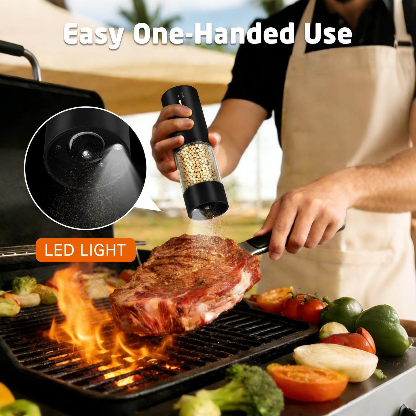 118ml Large Capacity Electric Salt,Pepper and Spice Grinder,USB-C Rechargeable Automatic Mill with 15 Precise Settings, LED Light, Premium Matte Black Kitchen Gadget [Single Pack]