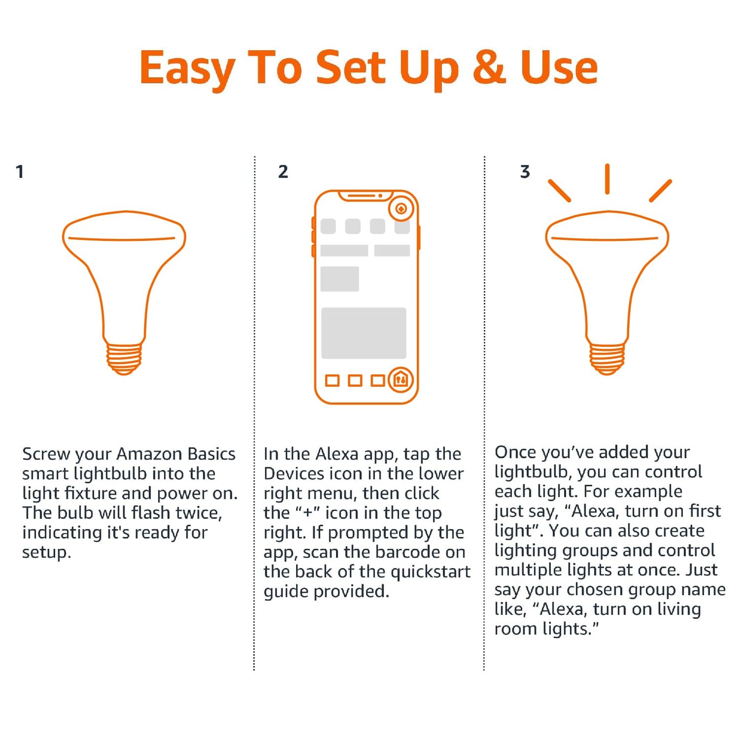 Amazon Basics Smart BR30 LED Light Bulb, Dimmable Soft White (2700K), 9W (60W Equivalent), 800LM, Works with Alexa Only, 2.4 GHz Wi-Fi, No Hub Required, 4 Pack