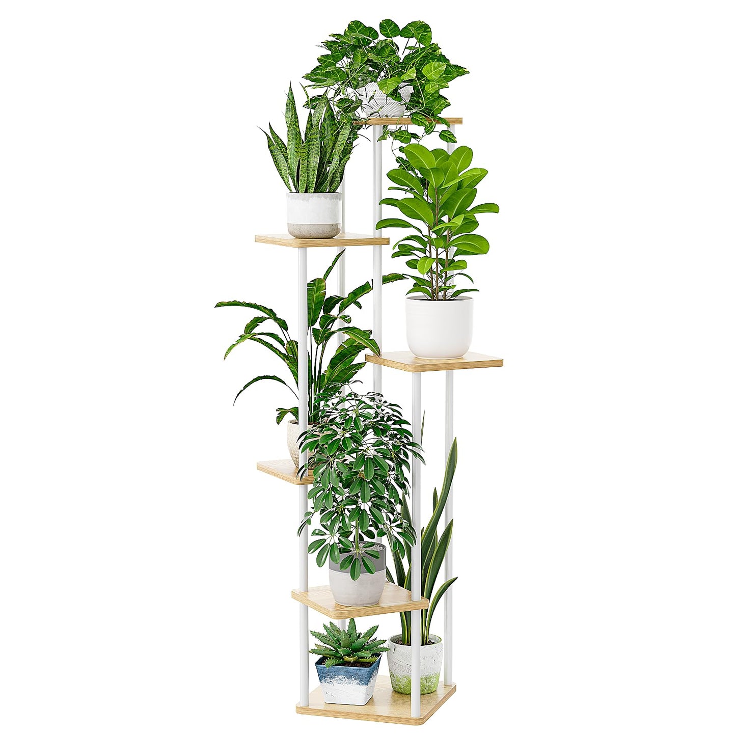 Bamworld White Plant Stand Indoor 6 Tier Metal Plant Shelf for Multiple Plants Tall Flower Stand for Patio Garden Balcony Living Room Bedroom