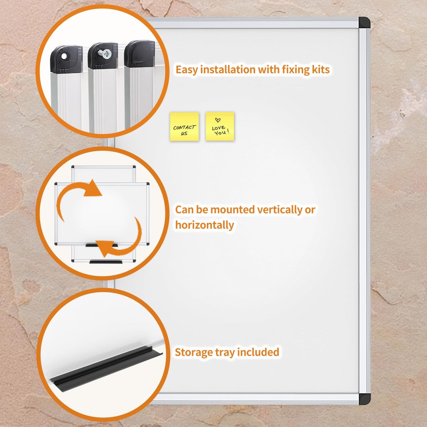 VIZ-PRO Magnetic Whiteboard Silver Aluminium Frame, W90xH60CM