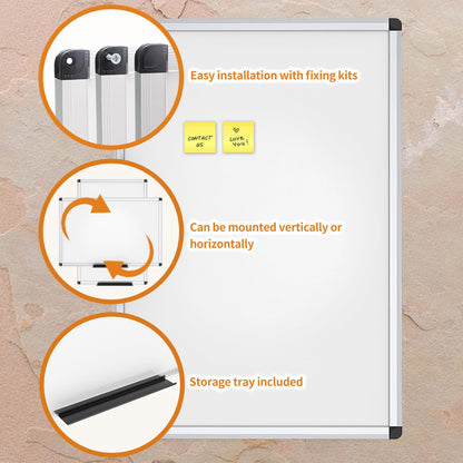VIZ-PRO Magnetic Whiteboard Silver Aluminium Frame, W90xH60CM