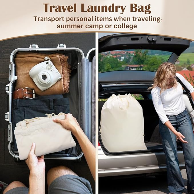 Canvas Laundry Bag with Handles & Drawstring Closure 27.5”Wx35"H, Thick Laundry