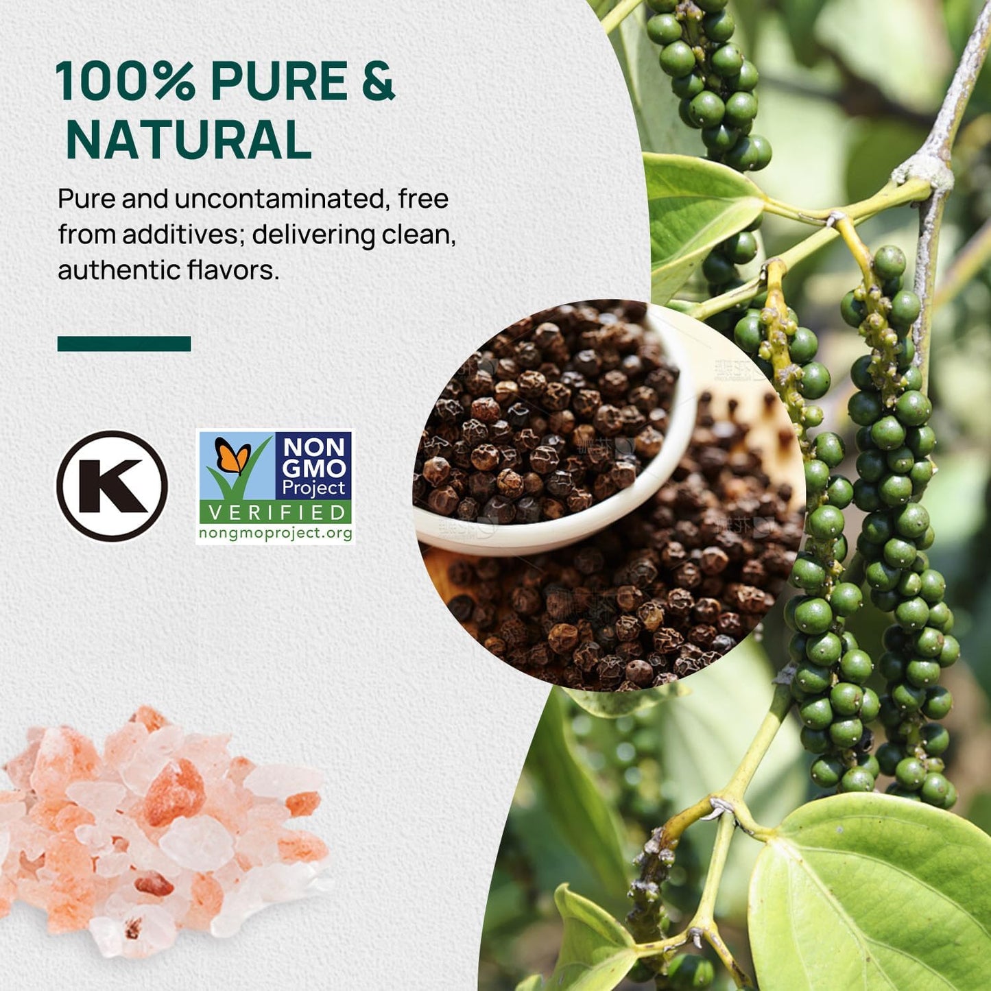 Soeos Himalayan Pink Salt 20oz + Whole Black Peppercorns 9.5oz Set, Coarse Grain, Salt for Grinder Refill, Salt and Pepper Grinder, Non-GMO Verified, Spice Seasoning Set for Cooking