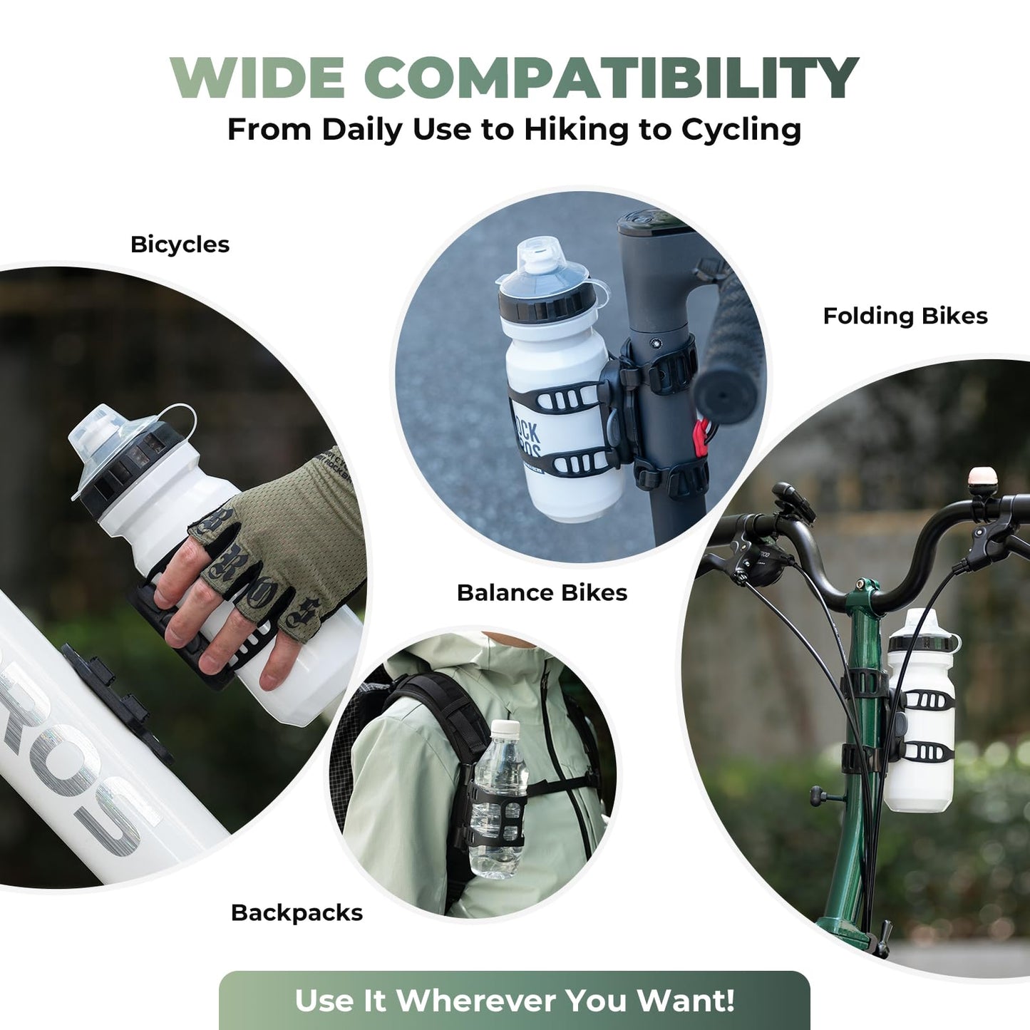 ROCKBROS Magnetic Strap Water Bottle Holder with Quick-Release Button for Road Bikes, Mountain Bikes, Scooters, Backpacks, and Folding Bikes