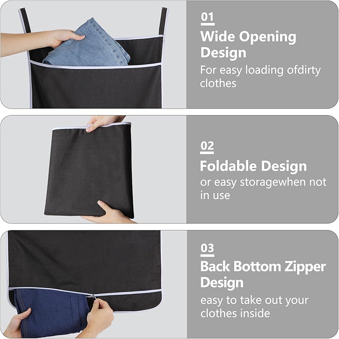 Black Hanging Laundry Hamper Bag, XL Door Hanging Hamper