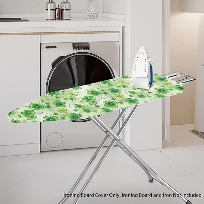 Green Leaves Ironing Board Cover and Pad, Thick Scorch Resistant Padding Heavy