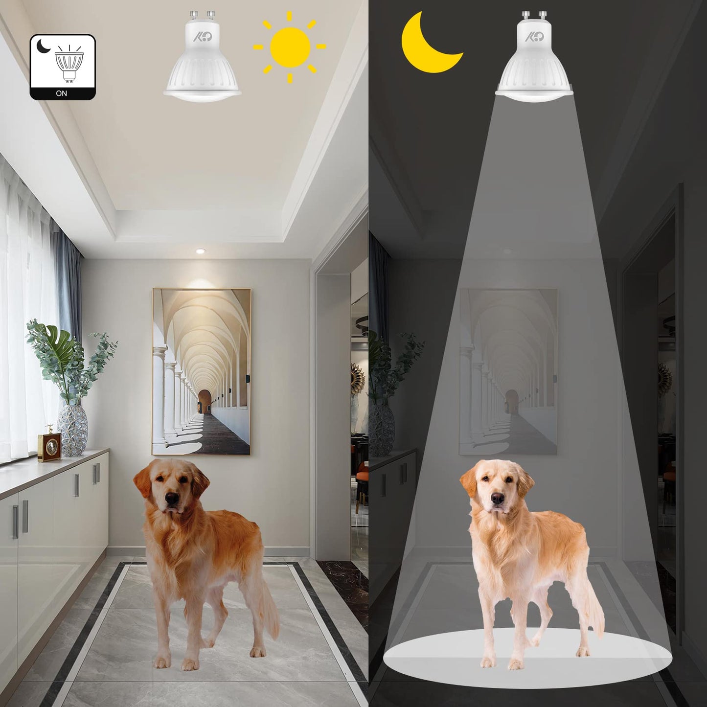GY GU10 LED Light Sensor Lamp 6500K Cool White Bulbs, 5W 380lm Replaces 40W Bulb, Automatic On/Off, Beam Angle 120°, Not Dimmable, 2 PCS