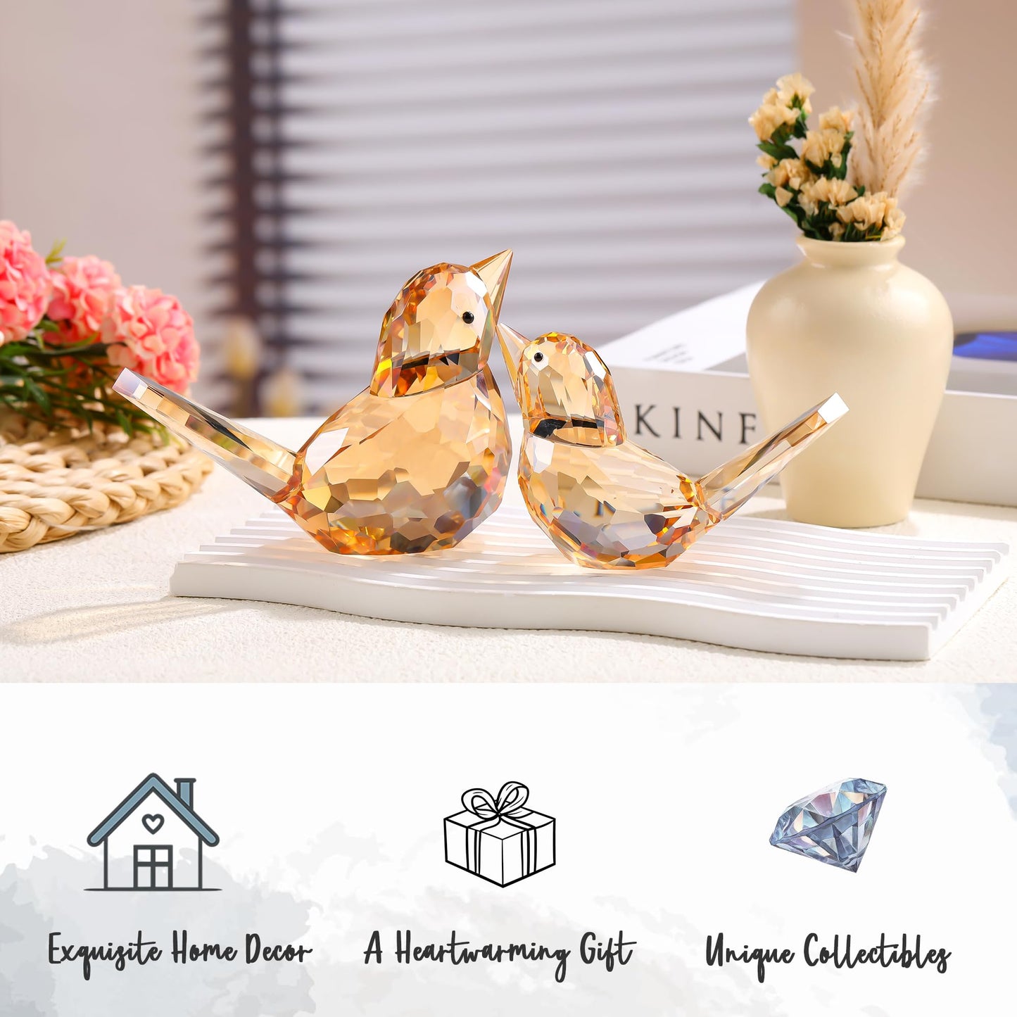 Crystal Birds Statues Modern Style Figurine Home Decor Decorative Ornaments for Living Room, Bedroom, Office Desktop Gold