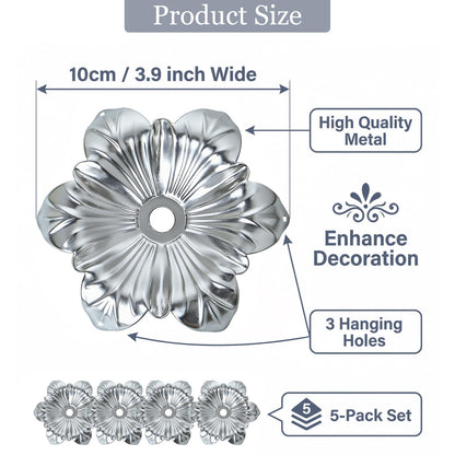 5 Pcs Metal Flower Candle Holder Leaves, 4.3 Inch Metal Candle Stand Accessories with 3 Hanging Holes for Crystal Pendants, Suitable for Candlesticks and Candelabra (Silver, 3.9"-5pcs)