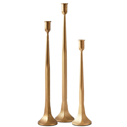 Denique Iron Taper Candle Holder Set of 3, Gold Candlestick Holders 19.3”17” 14” Heightening Decorative Candle Stand Set for Wedding, Dining Table, Home Decoration (Gold)