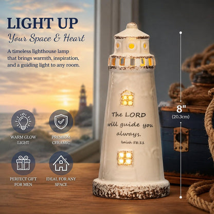 DAILYBREAD hristian Lighthouse Lamp for Men – Ceramic LED Night Light with Scripture Verse, Inspirational Gift for Dad, Husband, Pastor, Christian Home Decor 8" H