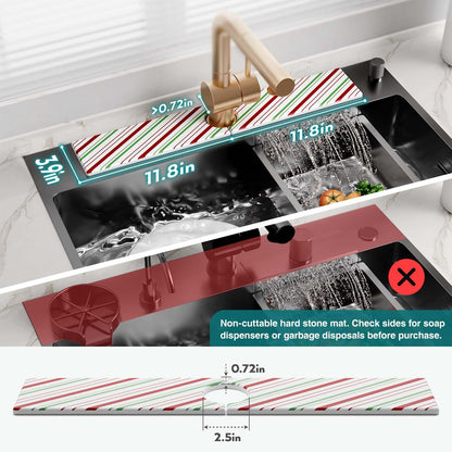 Stone Faucet Mat for Kitchen Sink, Diatomite Drying Stone Mat for Kitchen Counter, Prevent Moisture – Sink Splash Guard for Holiday Gift Home Decor (Red/Green, 23.6" x 3.9")