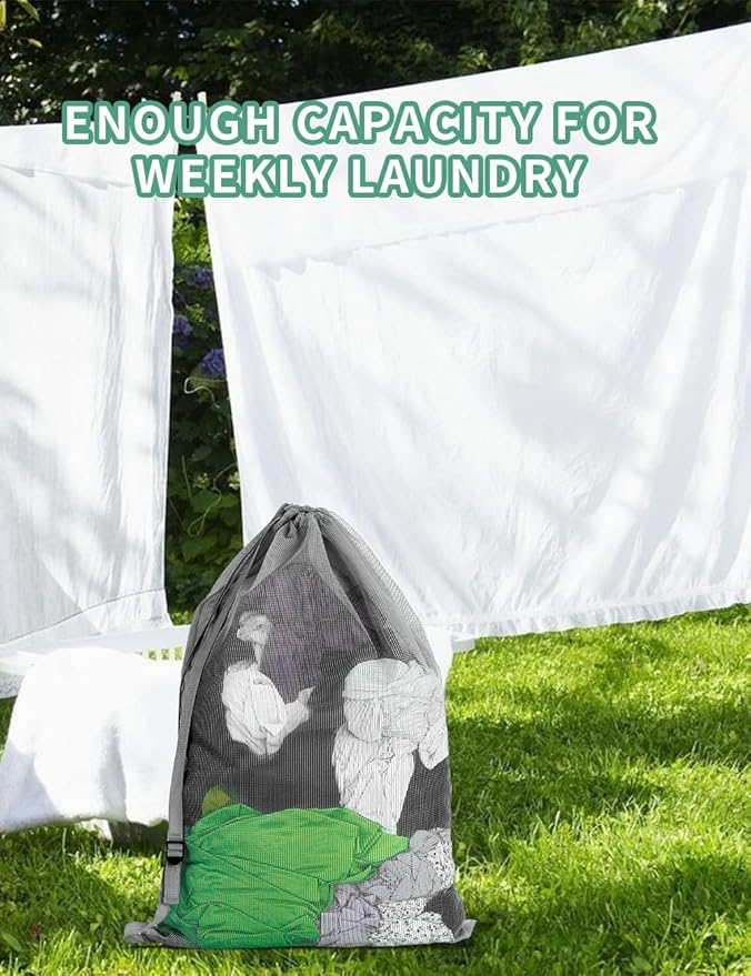 Mesh Laundry Bags with Adjustable Shoulder Strap, Drawstring Closure, Mixed