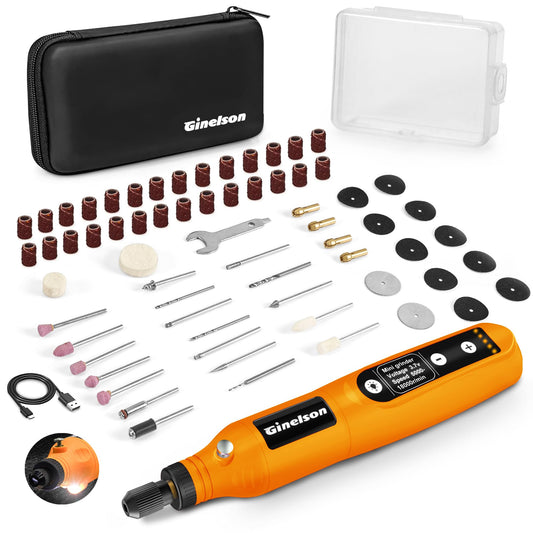 GINELSON Cordless Rotary Tool, 5 Variable Speed Mini Rotary Tool Kit with 64 Accessories, 3.7V Type-C Charging Power Rotary Tool for Engraving, Sanding, Polishing, Carving, Cutting, DIY Crafts