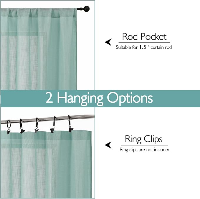 Chyhomenyc Extra Long Aqua Green Semi Sheer Curtains 120 Inches Long 2 Panels