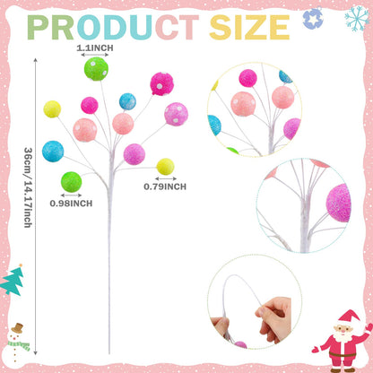 Janinka 8 Pcs Christmas Picks Pastel Christmas Candy Decorations Lollipop Macaron Xmas Tree Picks Xmas Tree Topper Glowing Fur Ball for Vase Fillers DIY Crafts Displays Home New Year