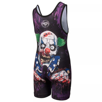 KO Sports Gear Unisex Wrestling Singlet for Youth Wrestlers - Wrestling Singlet for Boys & Girls - Bold Durable Uniform, Stretchy Breathable Material - Zombie Clown, Youth Medium