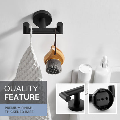 Angle Simple Double Towel Hook, SUS304 Stainless Steel Bathroom Hand Towel Holder, Coat Hook for Wall, Matte Black
